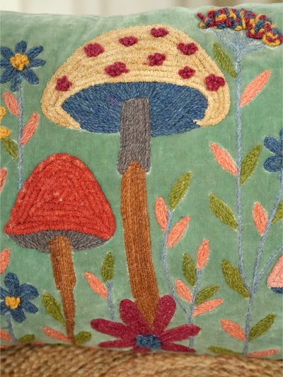 Forest Fungi & Floral Embroidered Cushion