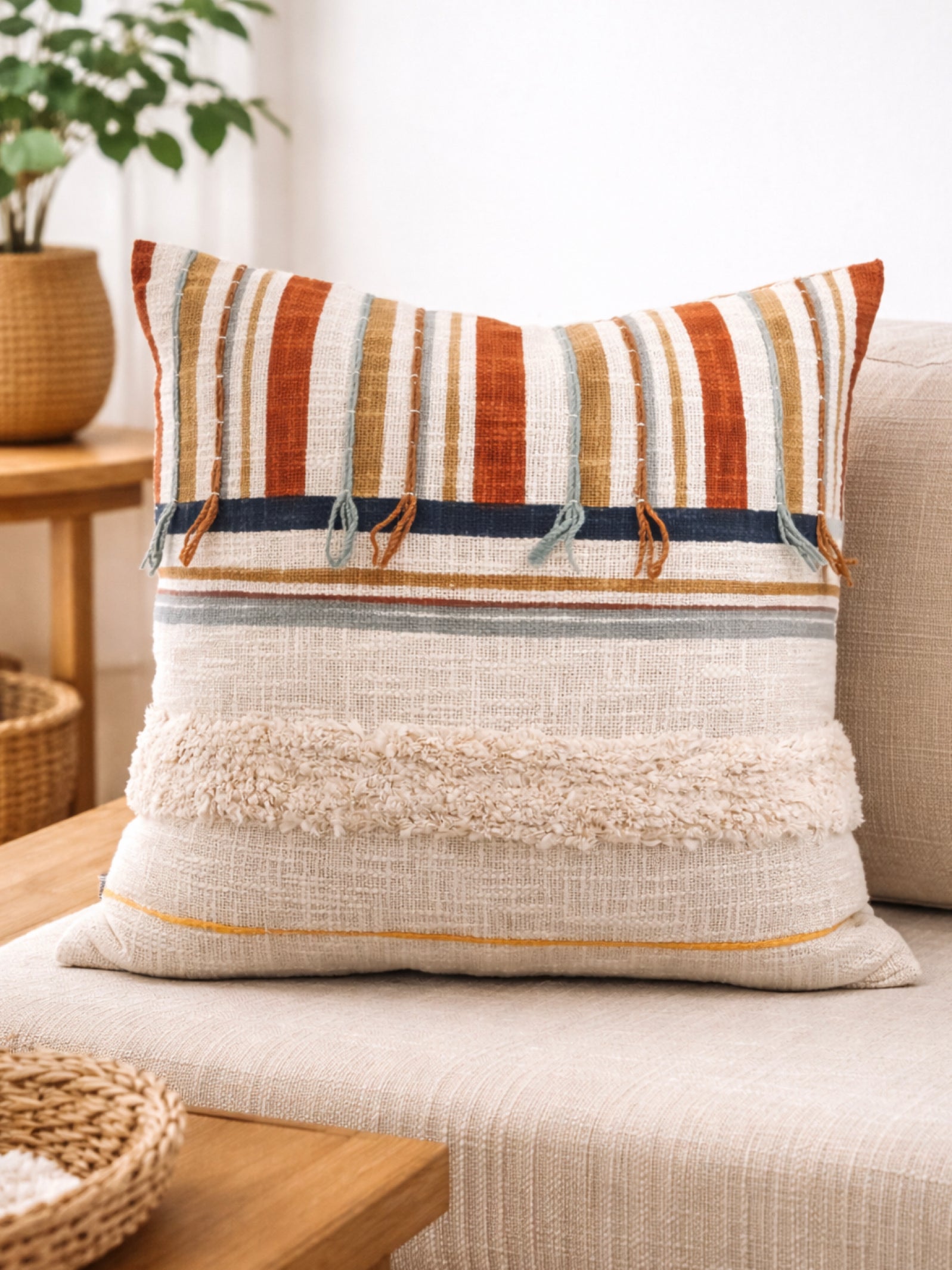 Desert Stripe Block Printed Cushion Cover