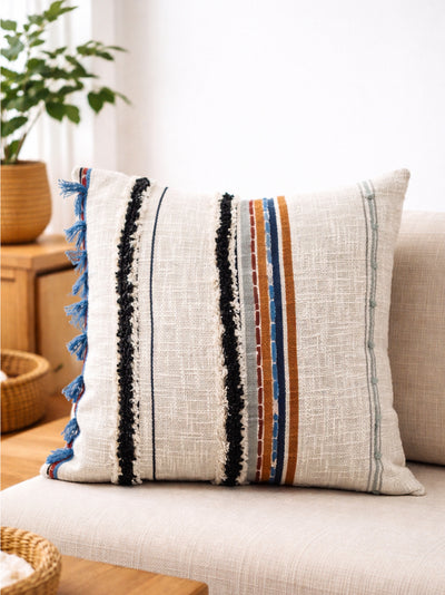 Boho Striped Textured Block Printed Cushion Cover