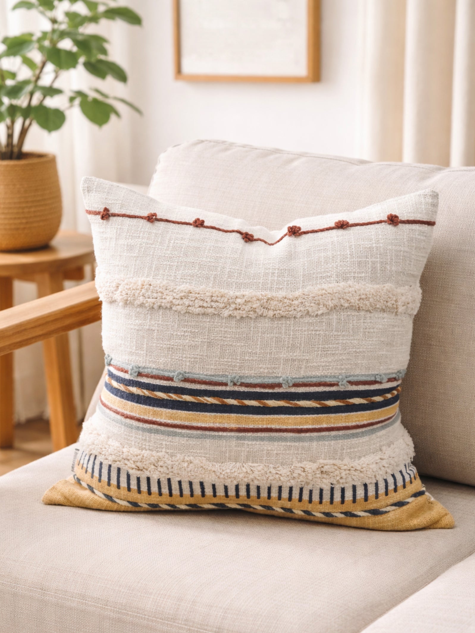 Rustic Striped Block Printed Cushion Cover