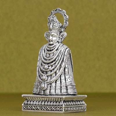 Khatu Shyam Ji silver idol with ornate detailing for car dashboard, Sabera store product
