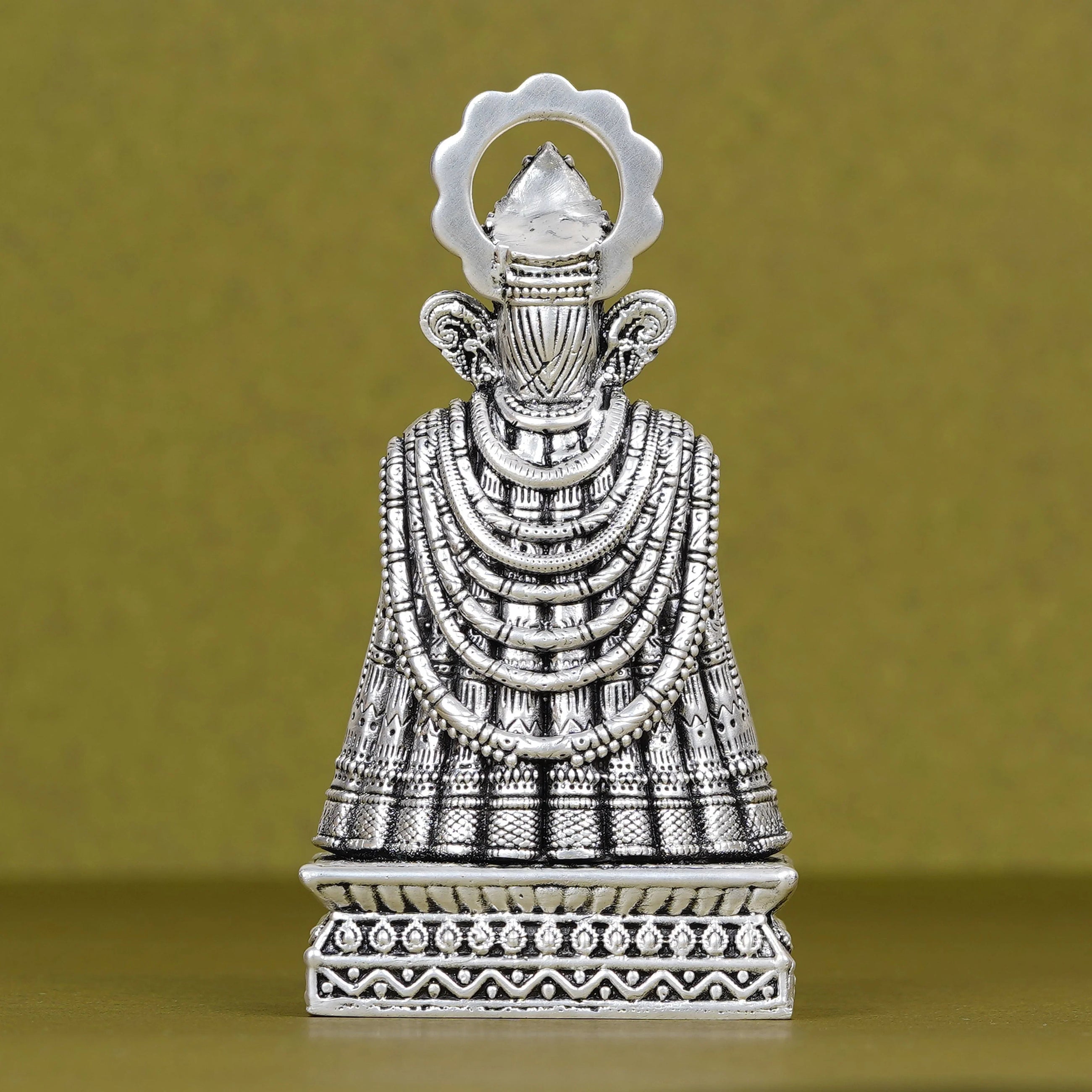 Silver Khatu Shyam Ji idol with intricate details for car dashboard, Sabera store product