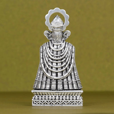 Silver Khatu Shyam Ji idol with intricate details for car dashboard, Sabera store product