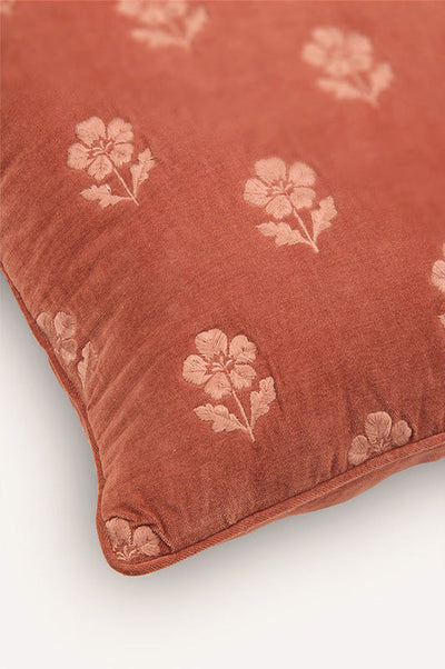 Lucia Carmine Embroidered Velvet Cushion Cover