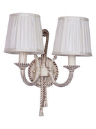 Knotted Cast Aluminium Distressed Creme Antique 2 Light Wall Lamp with Pleated Fabric Shades