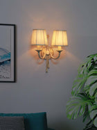Knotted Cast Aluminium Distressed Creme Antique 2 Light Wall Lamp with Pleated Fabric Shades