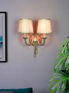 Knotted Cast Aluminium Distressed Creme Antique 2 Light Wall Lamp with Pleated Fabric Shades