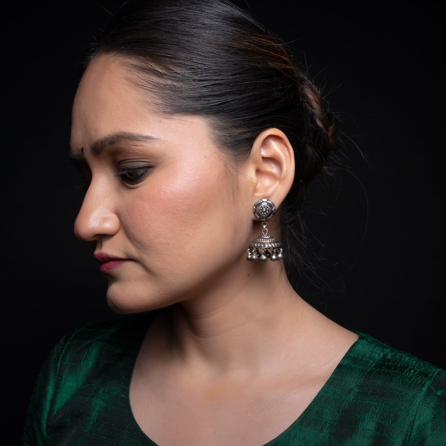 Kusum Silver Jhumki Earrings