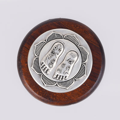 Lakshmi Charan on Lotus | Set on Elegant Wooden Plank/Rose Quartz