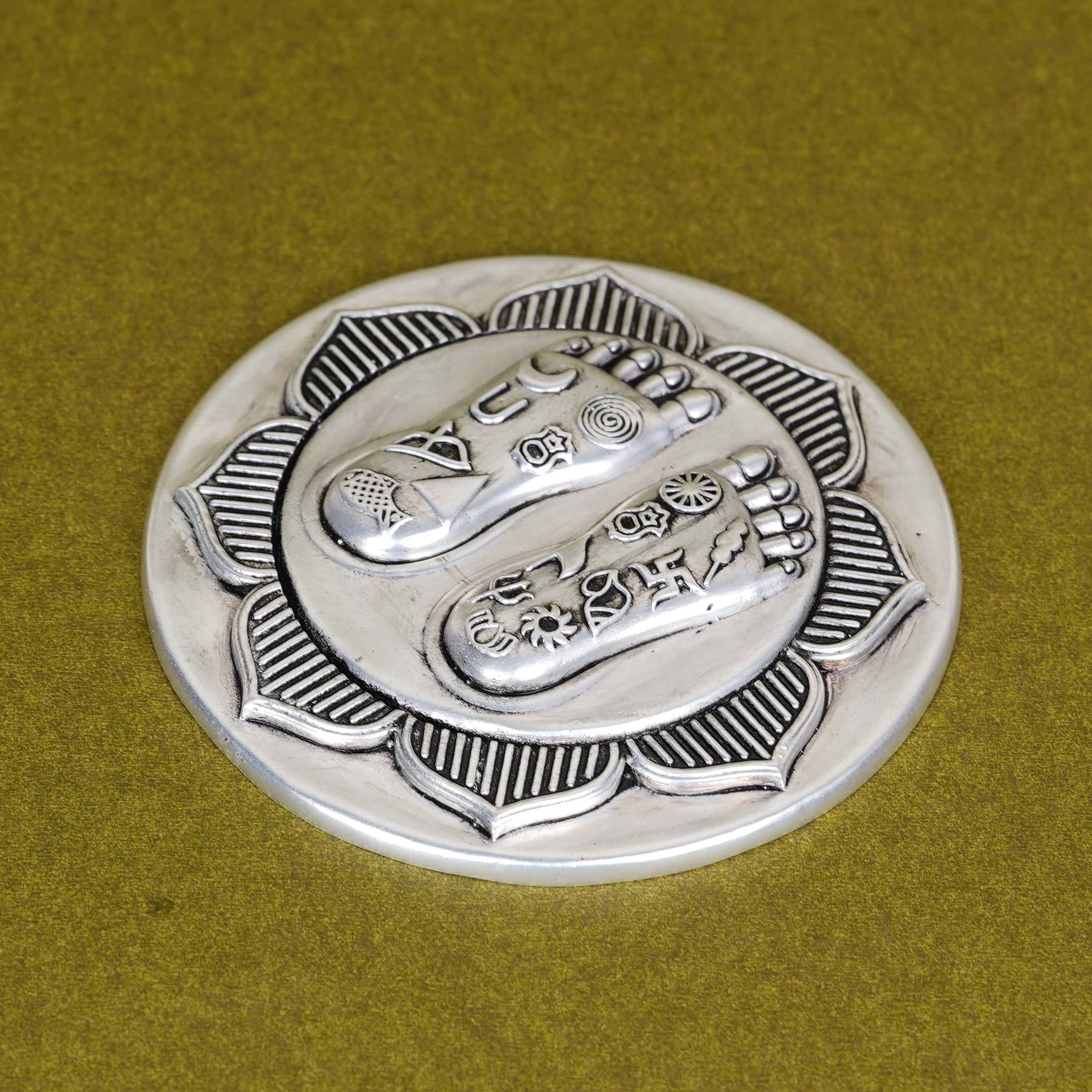 Lakshmi Charan on Lotus | Set on Elegant Wooden Plank/Rose Quartz