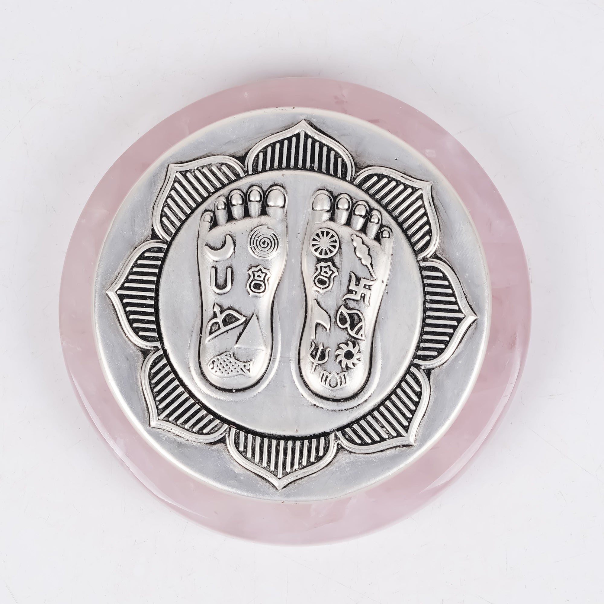 Lakshmi Charan on Lotus | Set on Elegant Wooden Plank/Rose Quartz