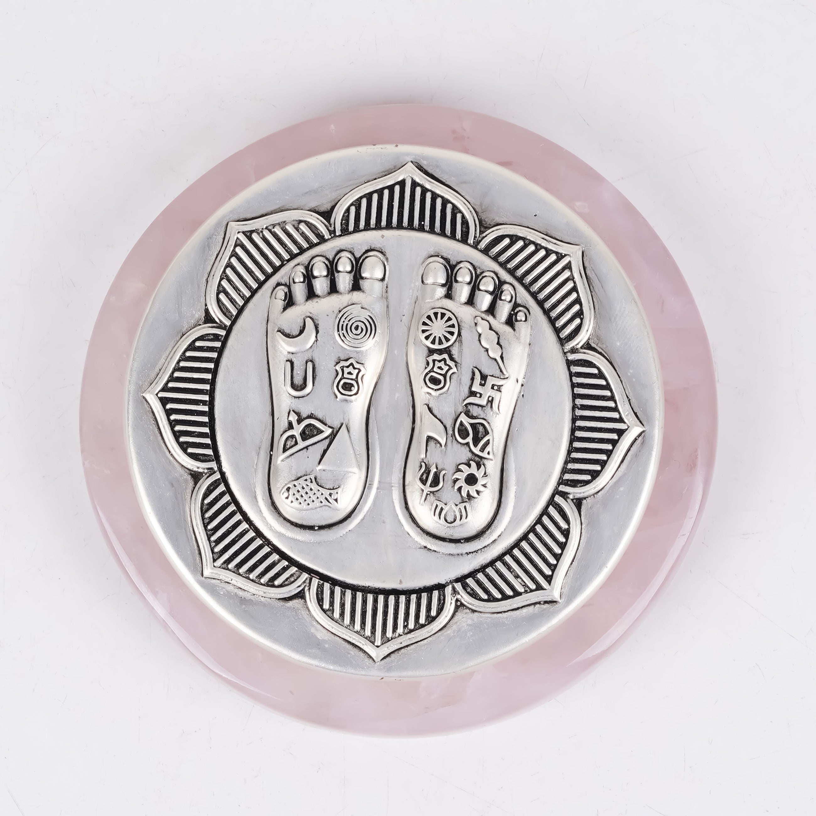 Lakshmi Charan on Lotus | Set on Elegant Wooden Plank/Rose Quartz