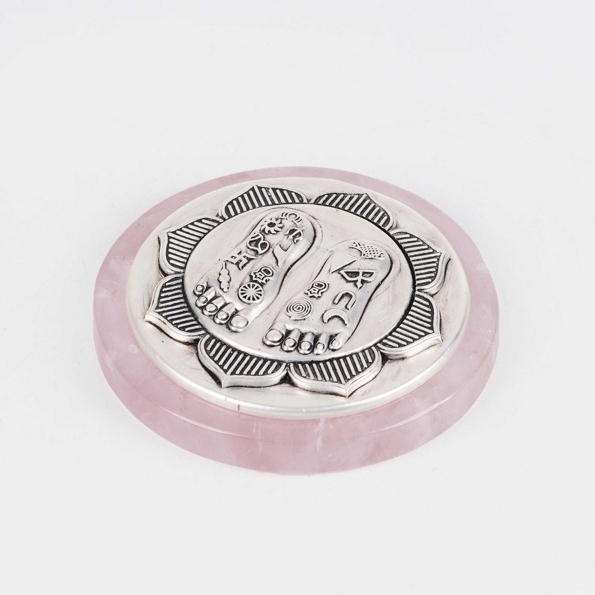 Lakshmi Charan on Lotus | Set on Elegant Wooden Plank/Rose Quartz