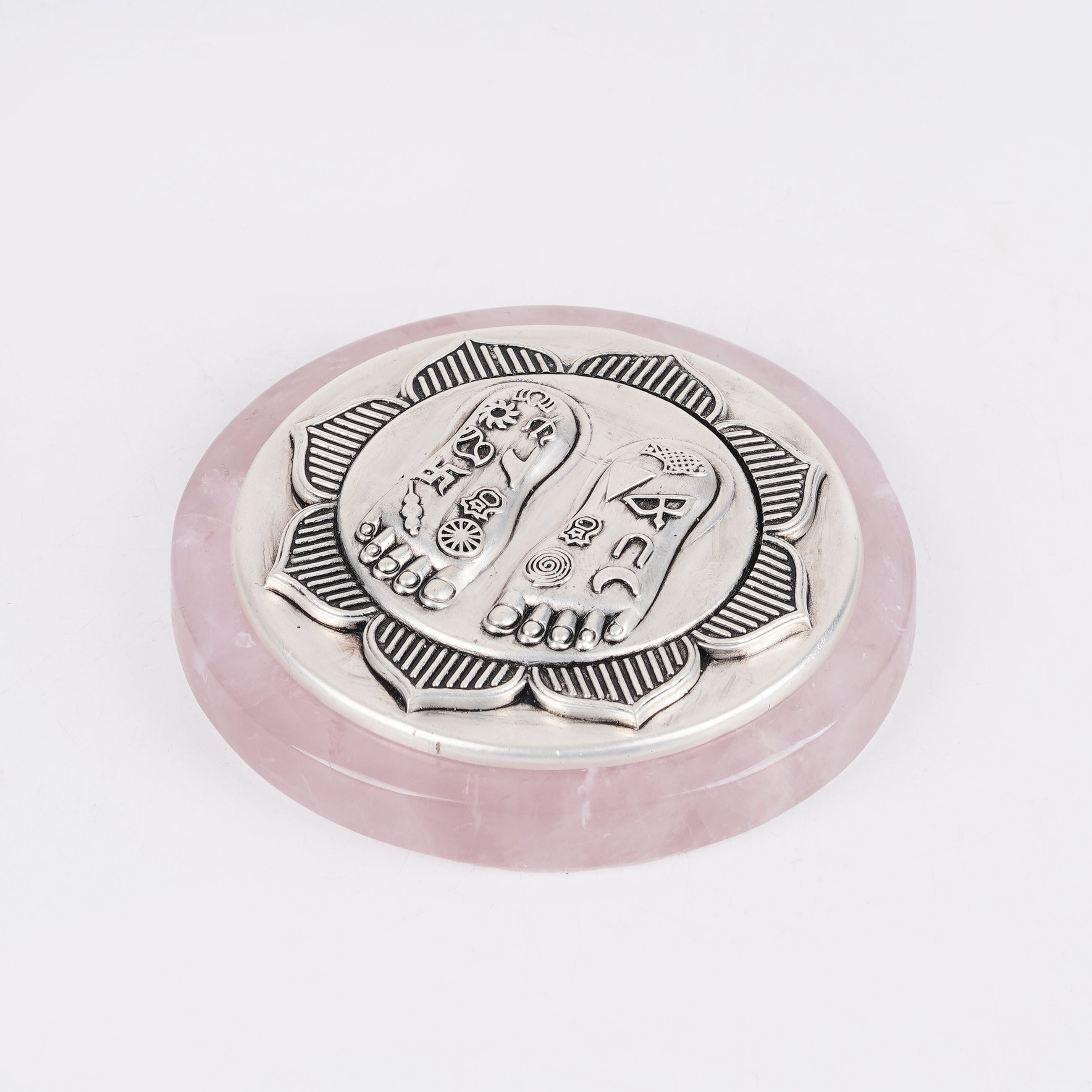 Lakshmi Charan on Lotus | Set on Elegant Wooden Plank/Rose Quartz