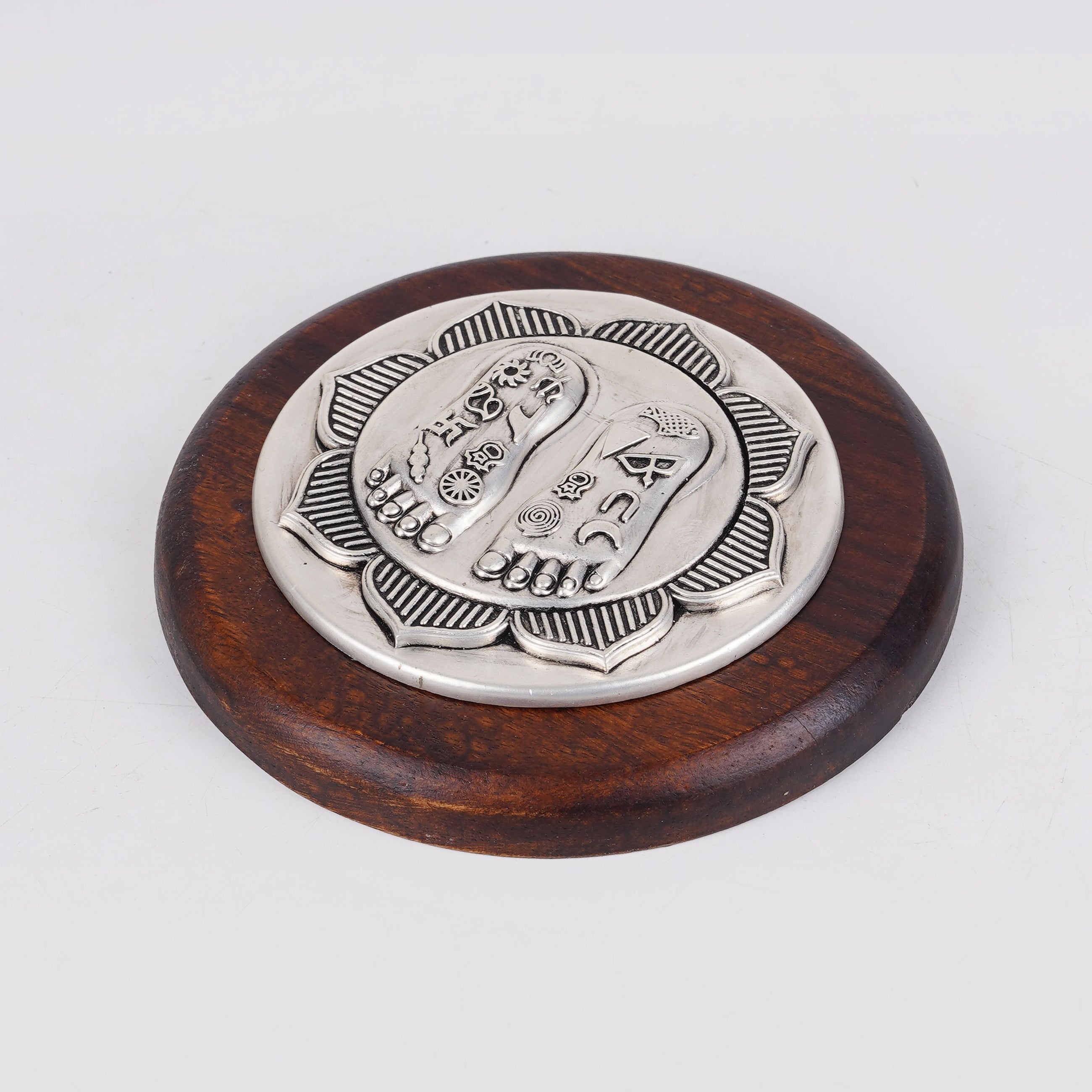 Lakshmi Charan on Lotus | Set on Elegant Wooden Plank/Rose Quartz