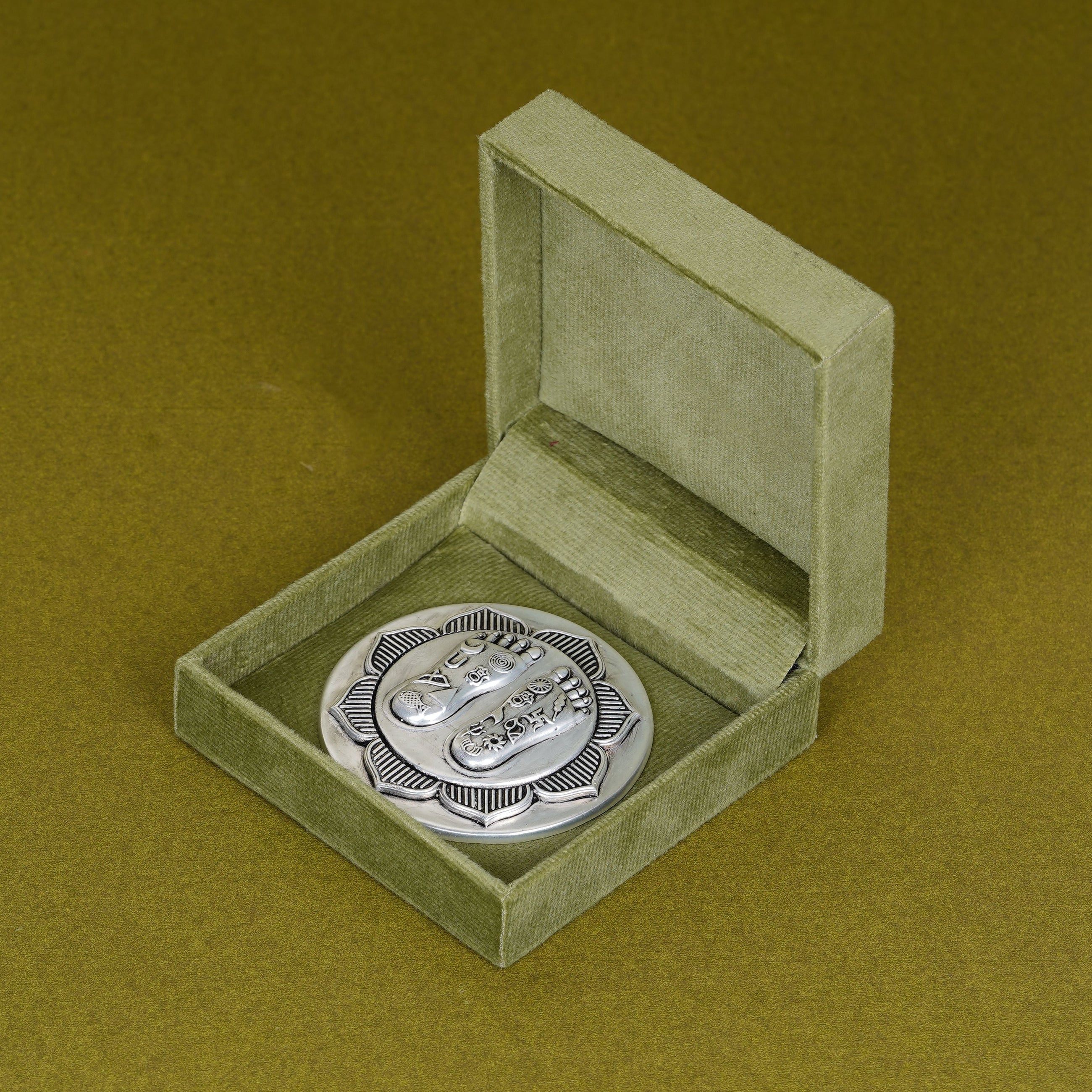 Lakshmi Charan on Lotus | Set on Elegant Wooden Plank/Rose Quartz