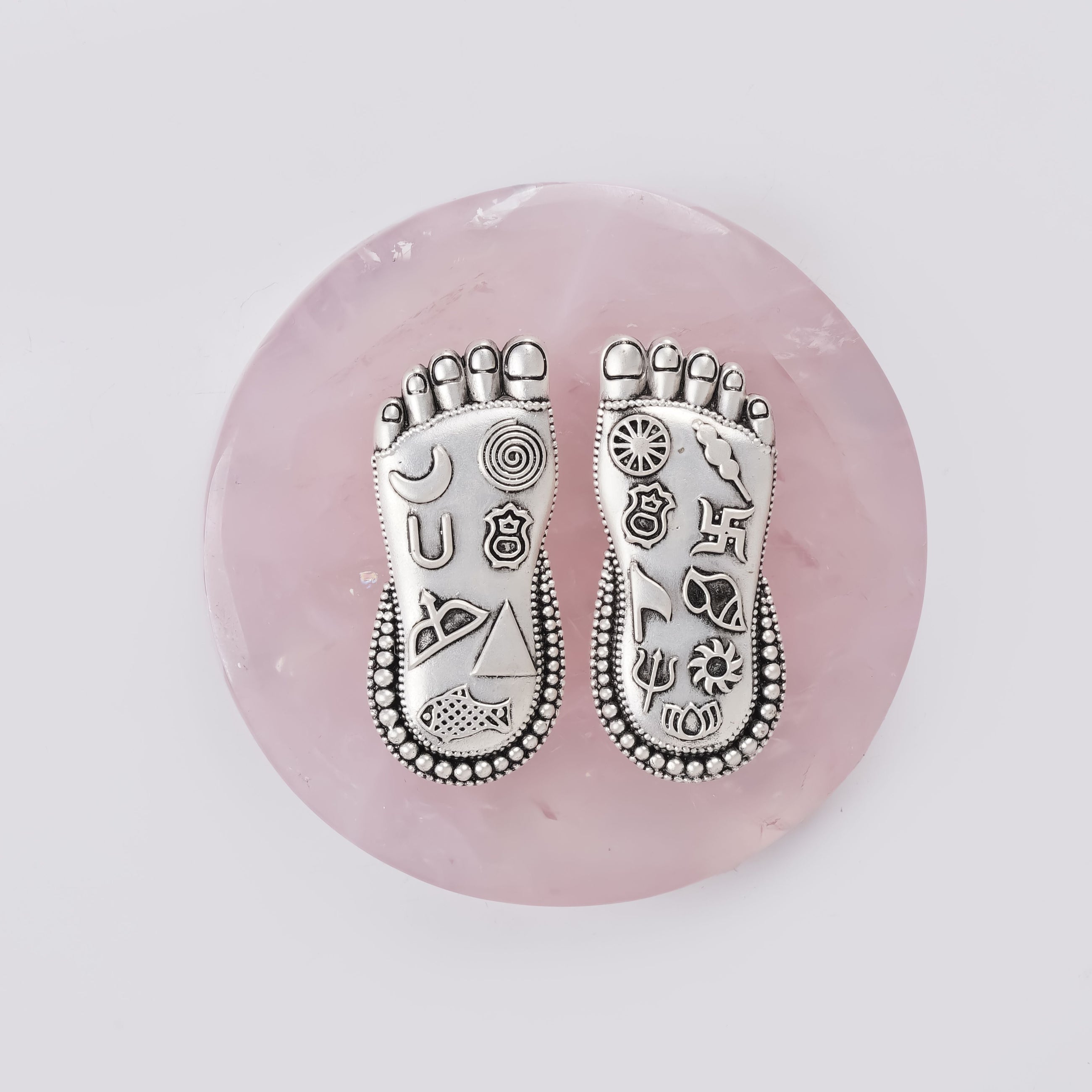 Lakshmi Charan on Wooden Plank/ Rose Quartz | Earthy & Auspicious