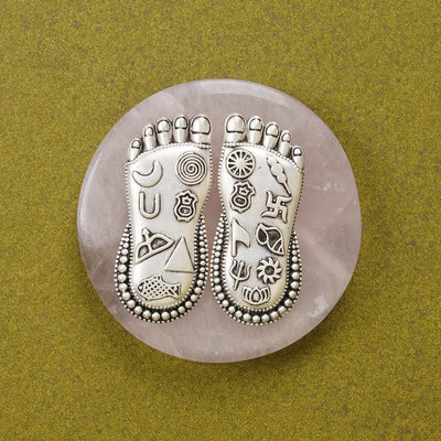 Lakshmi Charan Foot on Rose Quartz in Pure Silver Plating