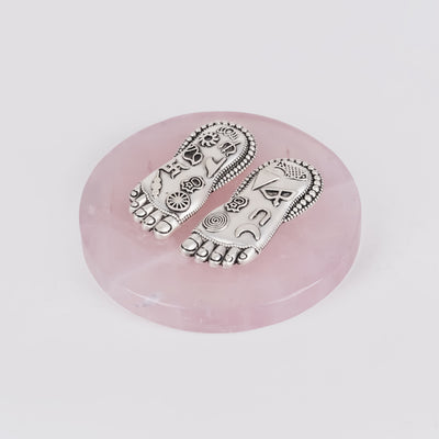 Lakshmi Charan Foot on Rose Quartz in Pure Silver Plating
