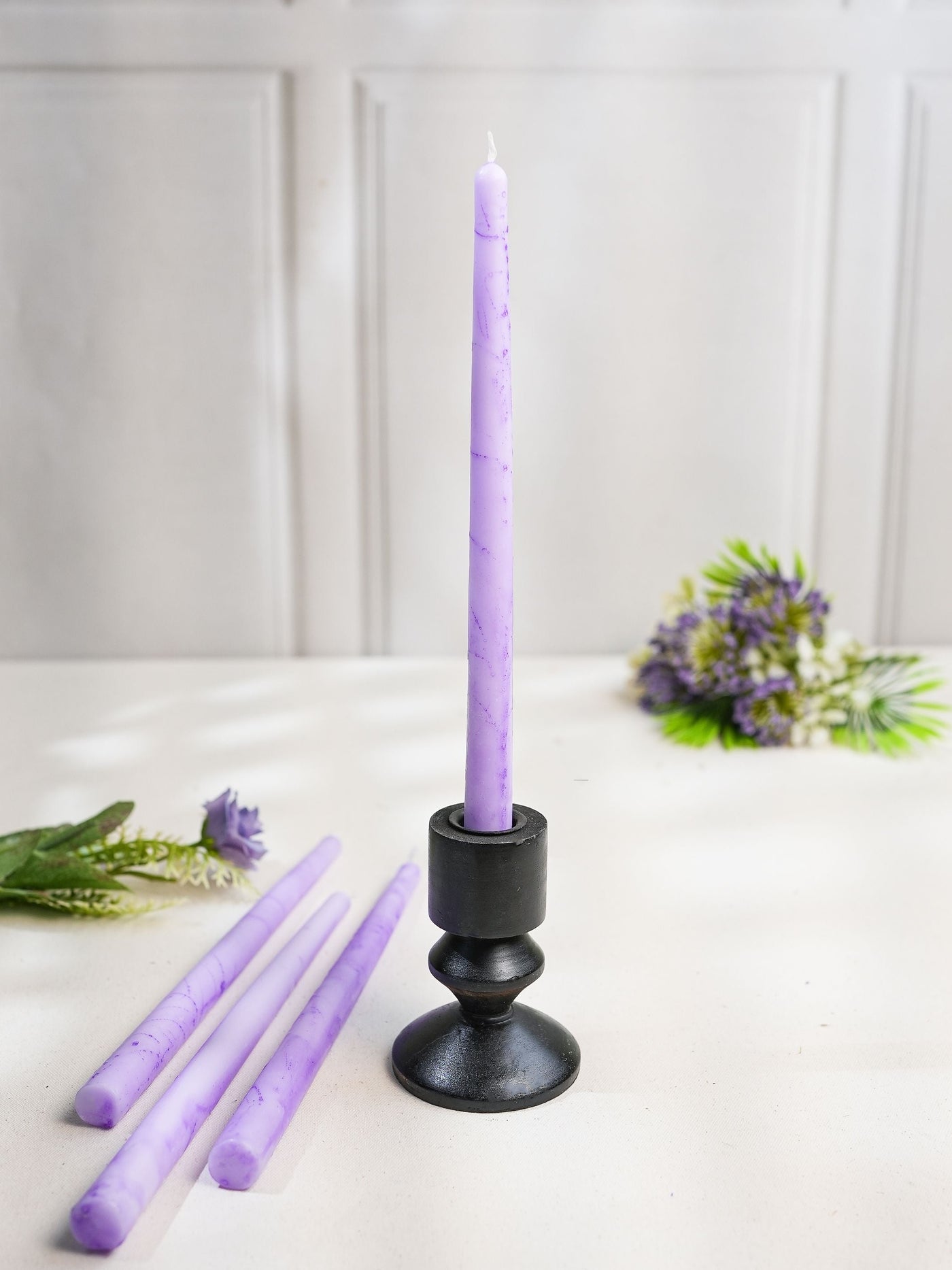 Lavender Marble Taper Candles Set of 4