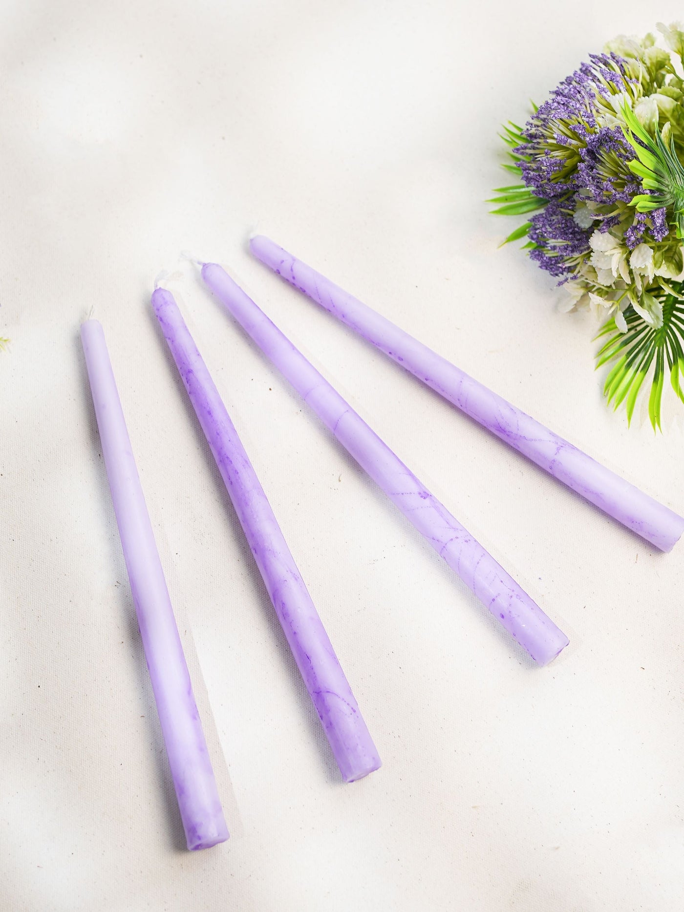 Lavender Marble Taper Candles Set of 4