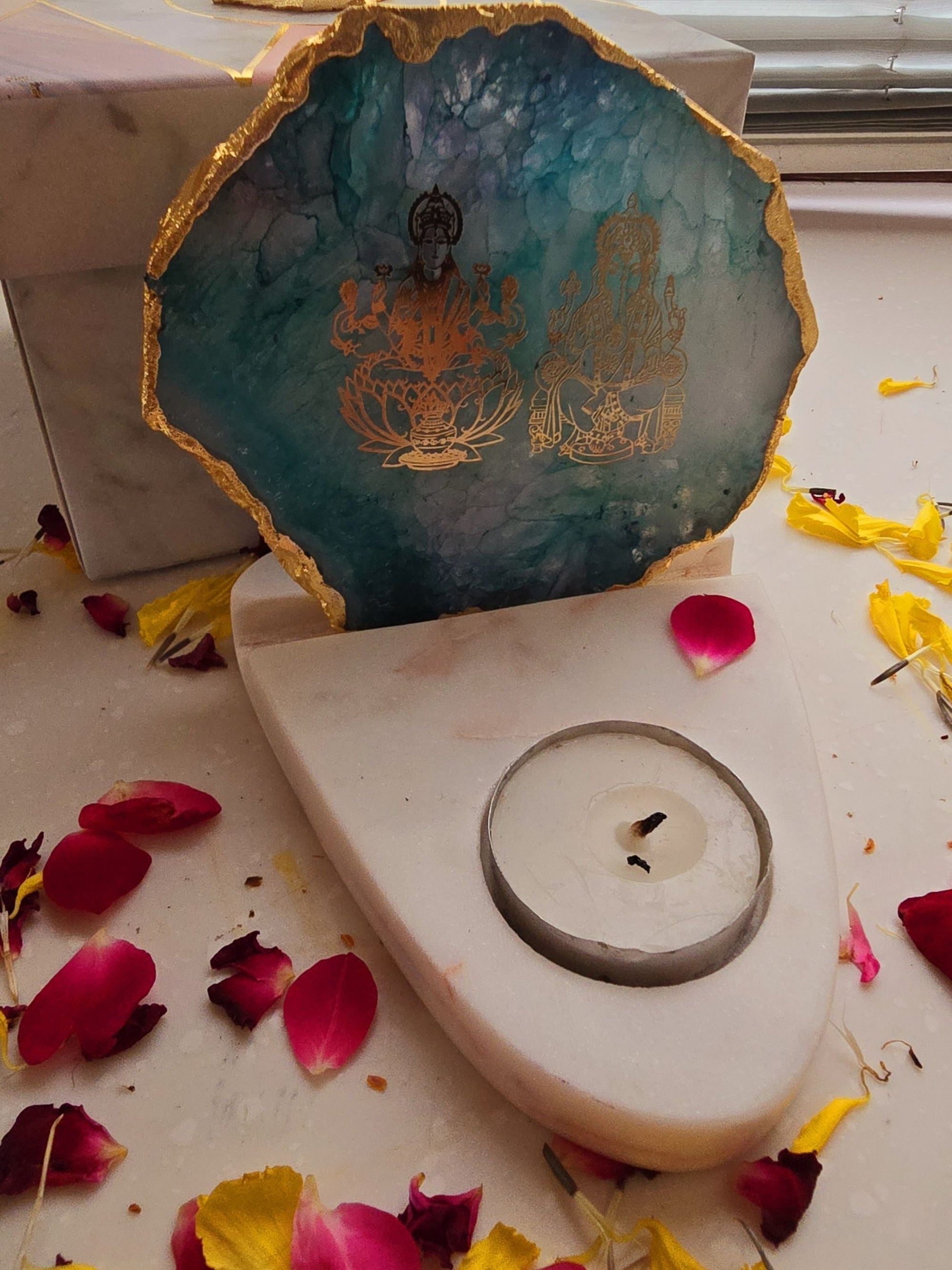 Laxmi Ganesha Agate & Marble Base Tea Light Holder