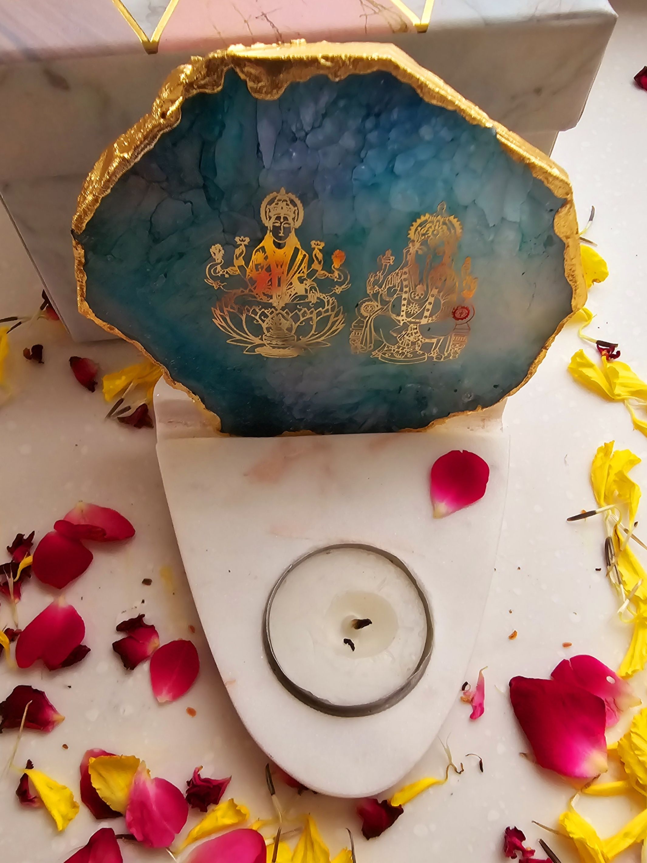 Laxmi Ganesha Agate & Marble Base Tea Light Holder
