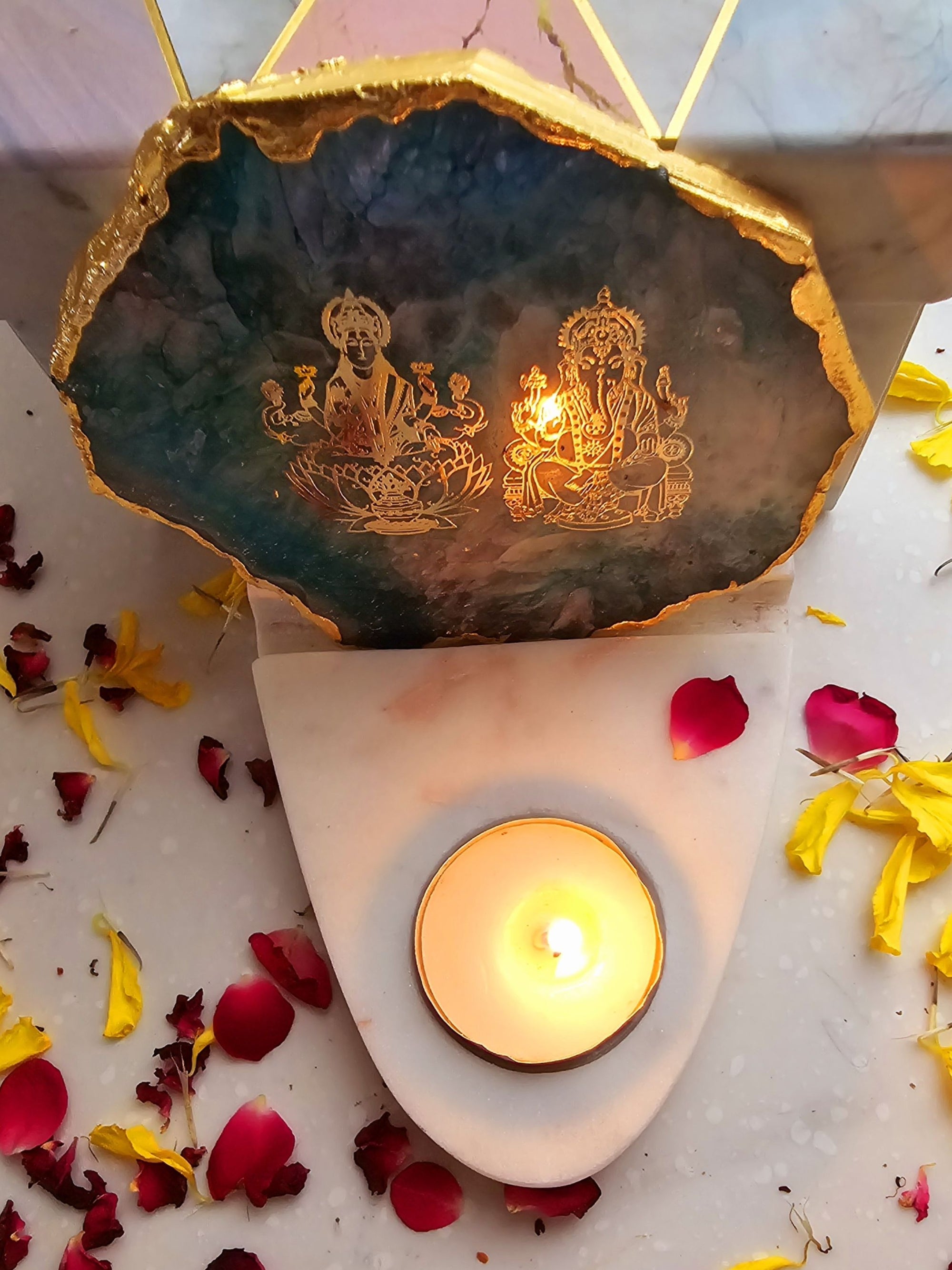 Laxmi Ganesha Agate & Marble Base Tea Light Holder