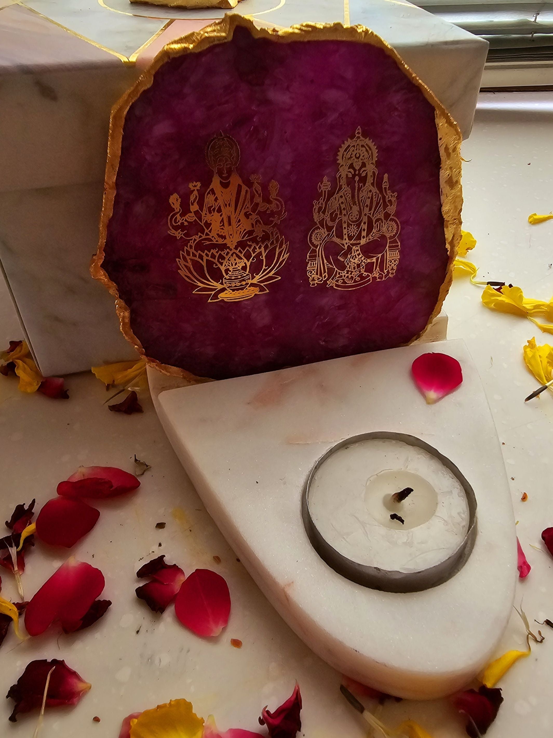 Laxmi Ganesha Agate & Marble Base Tea Light Holder