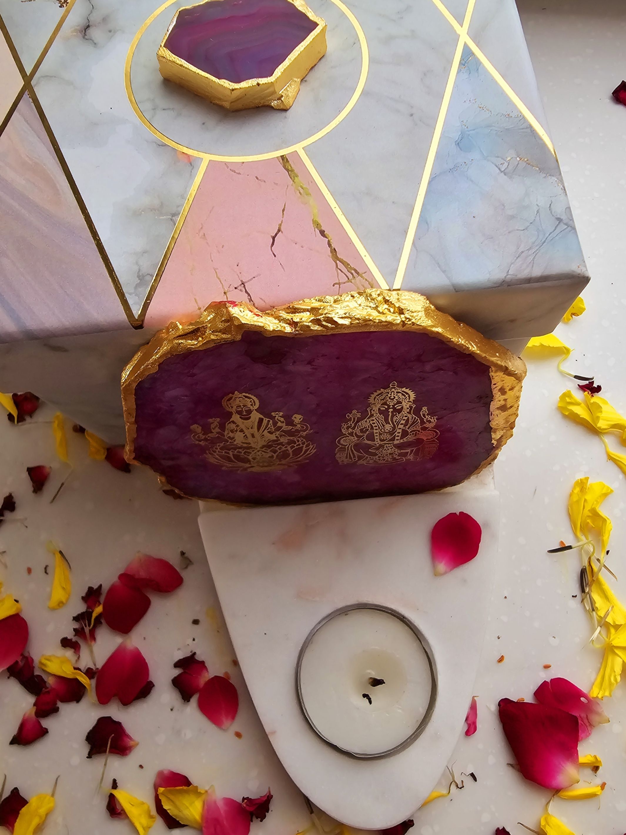 Laxmi Ganesha Agate & Marble Base Tea Light Holder