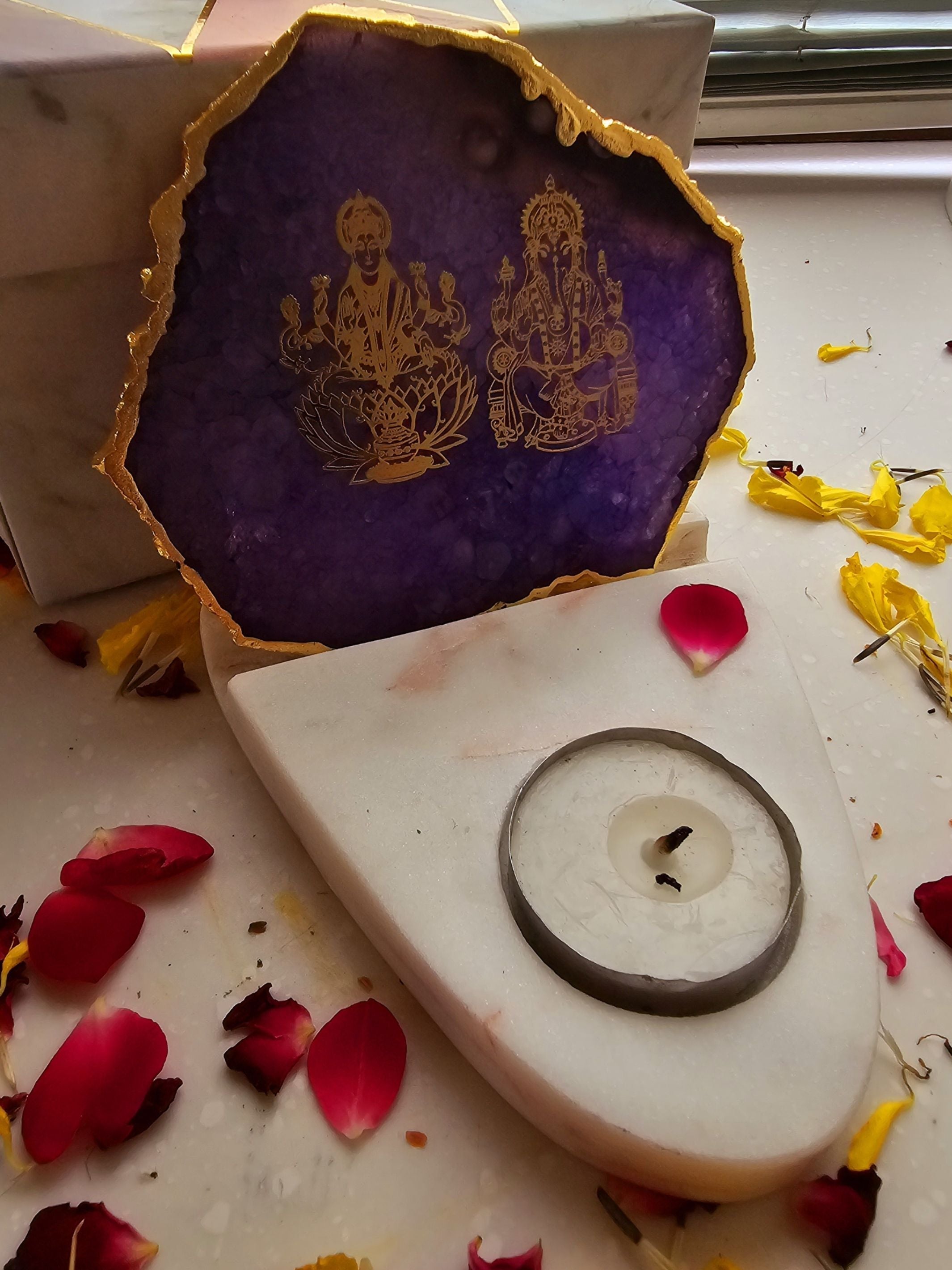 Laxmi Ganesha Agate & Marble Base Tea Light Holder