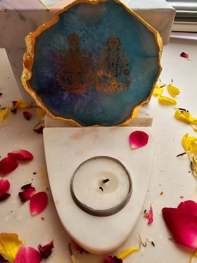 Laxmi Ganesha Agate & Marble Base Tea Light Holder