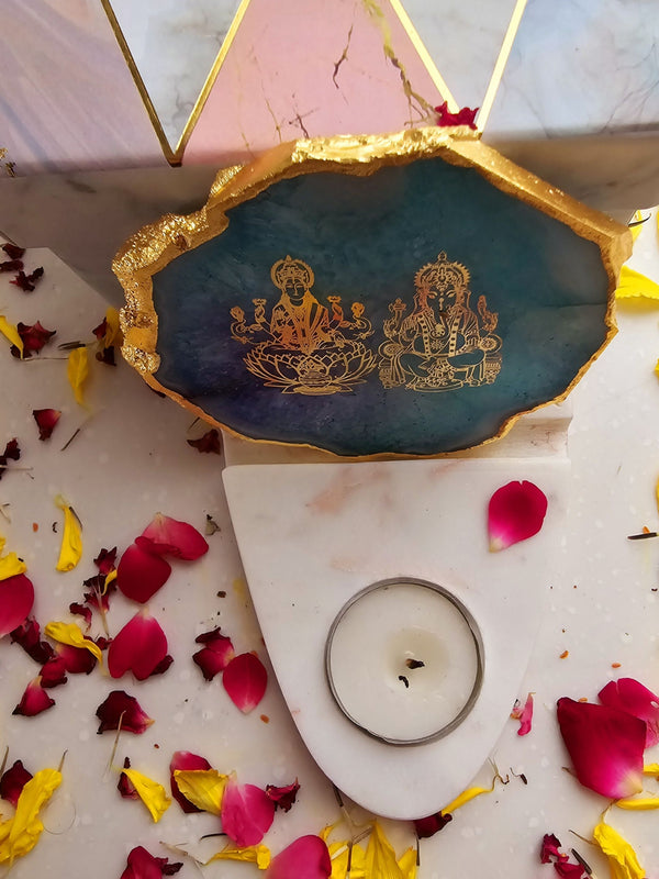Laxmi Ganesha Agate & Marble Base Tea Light Holder