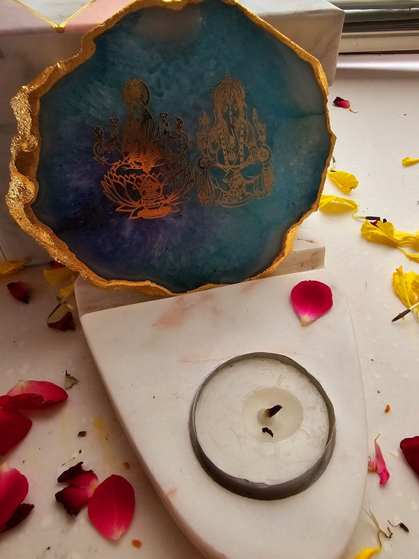 Laxmi Ganesha Agate & Marble Base Tea Light Holder