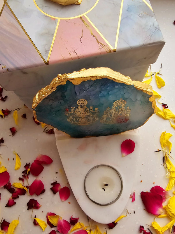 Laxmi Ganesha Agate & Marble Base Tea Light Holder