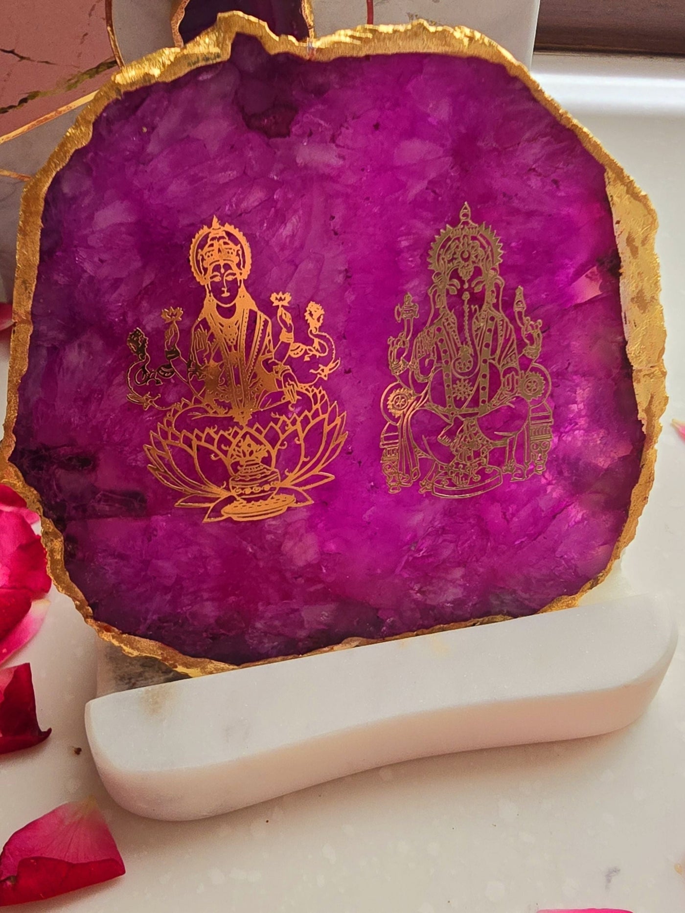 Laxmi Ganesha Agate with Marble Tea light Religious Home Decor Pink