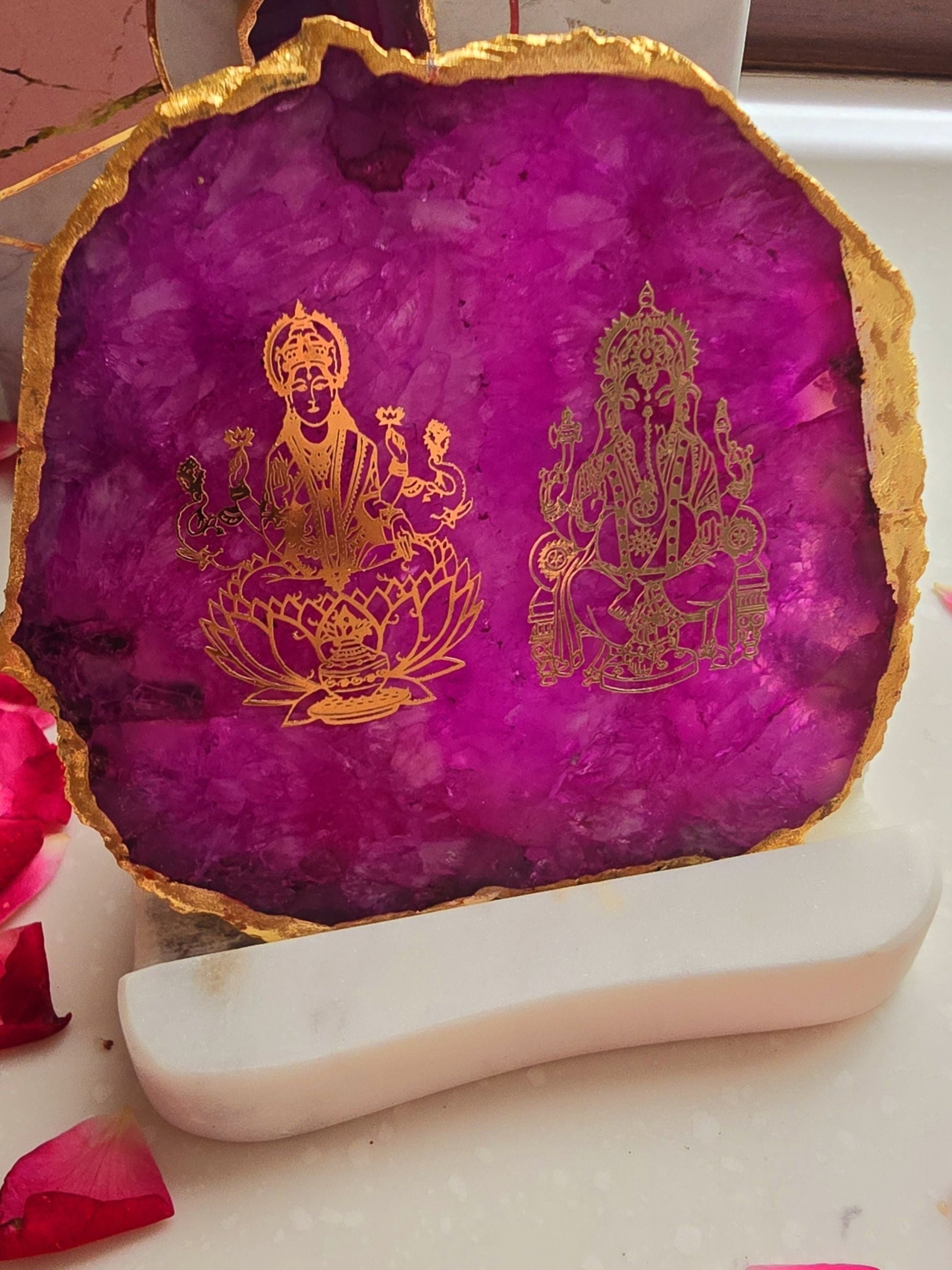 Laxmi Ganesha Agate with Marble Tea light Religious Home Decor