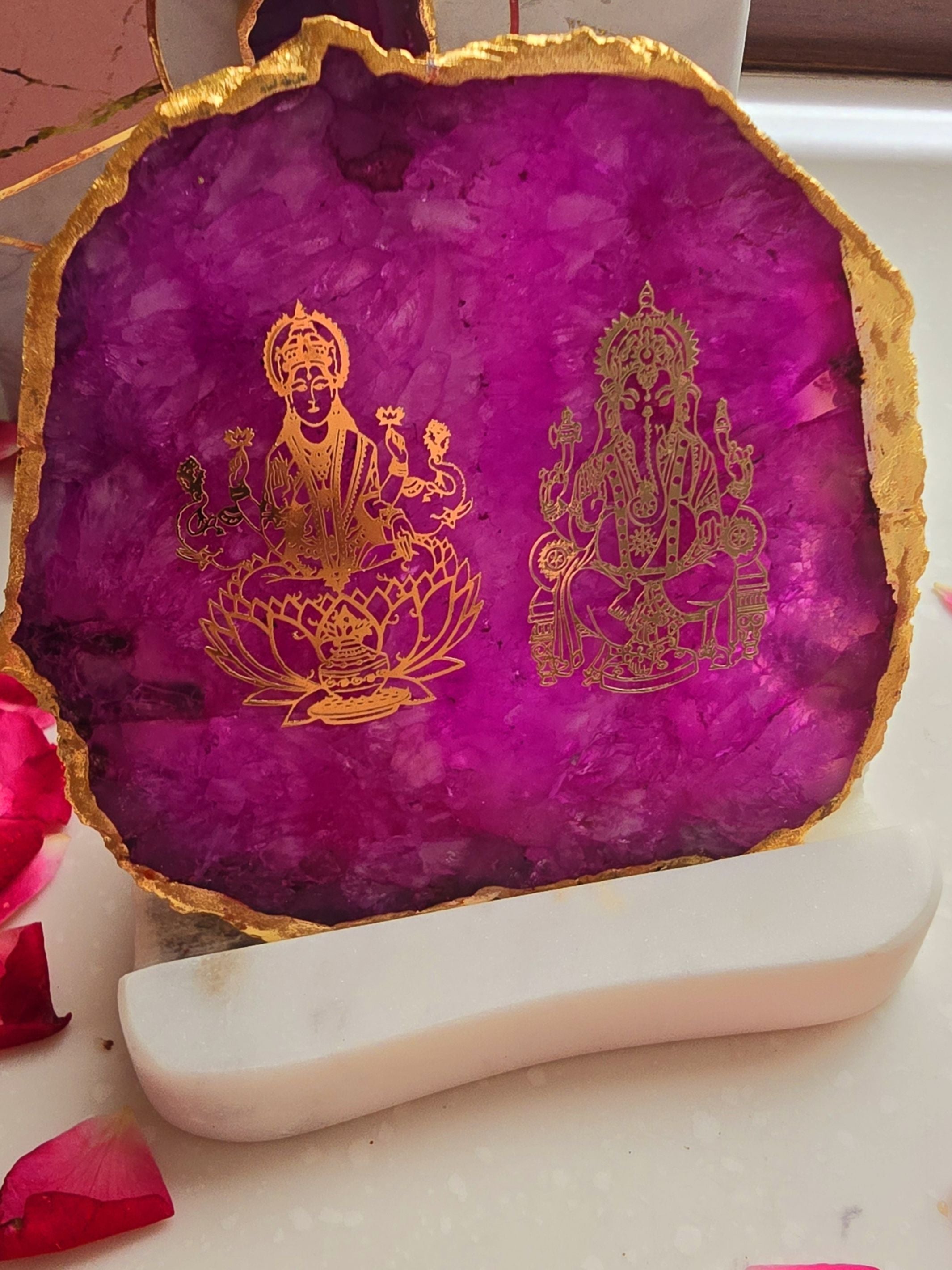 Laxmi Ganesha Agate with Marble Tea light Religious Home Decor
