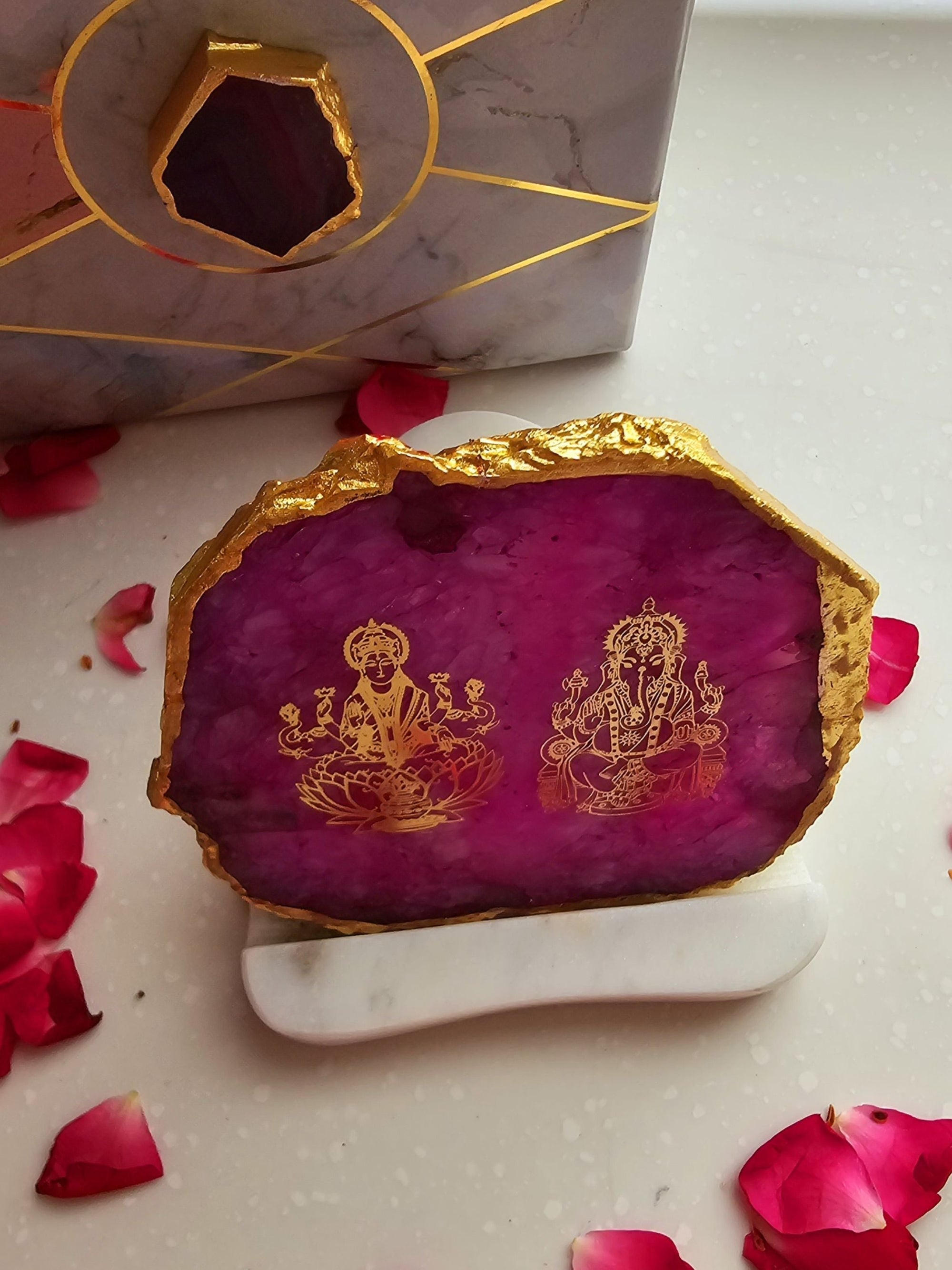 Laxmi Ganesha Agate with Marble Tea light Religious Home Decor