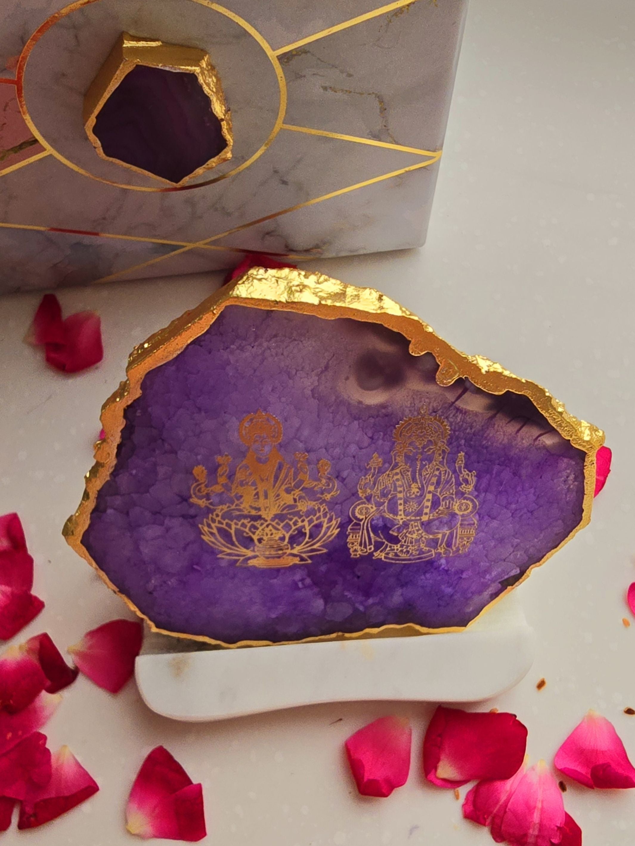 Laxmi Ganesha Agate with Marble Tea light Religious Home Decor