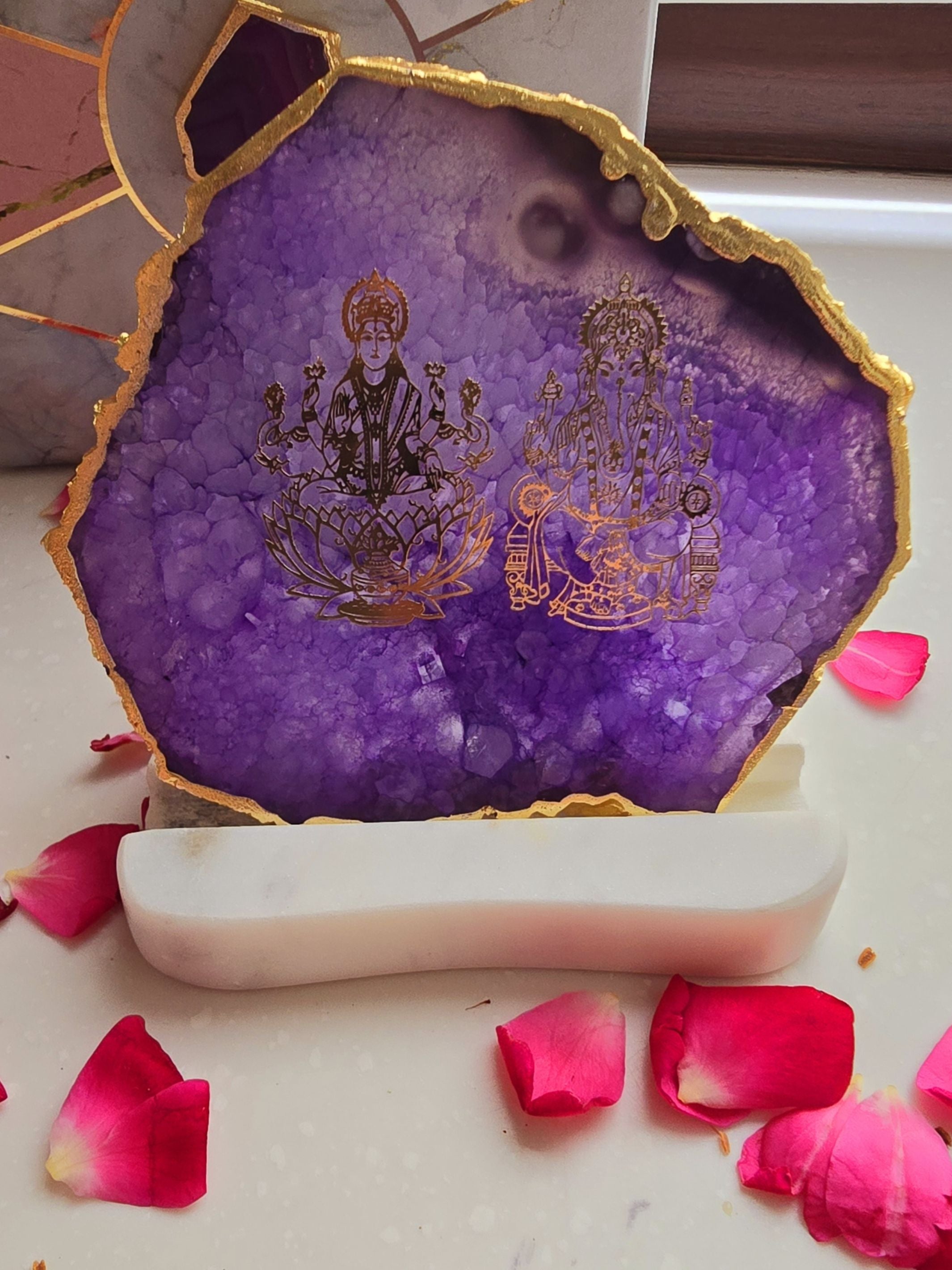 Laxmi Ganesha Agate with Marble Tea light Religious Home Decor