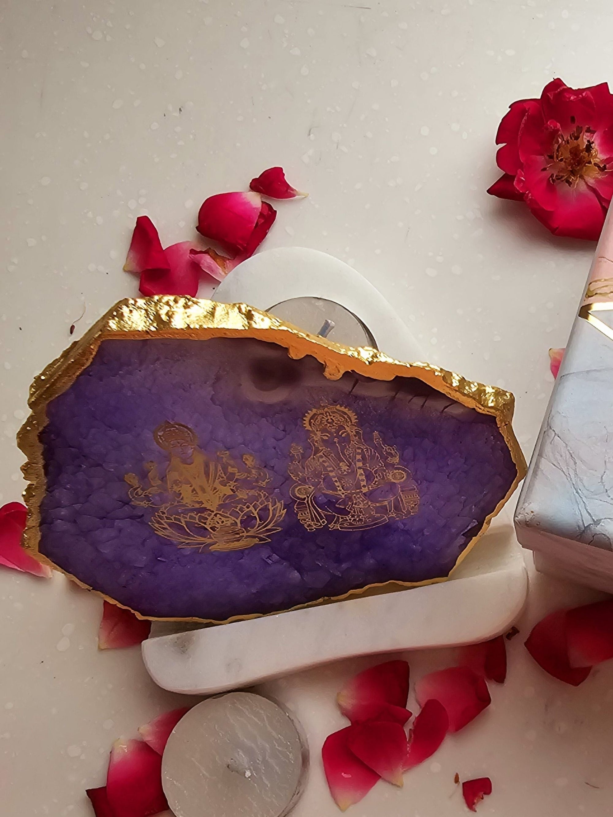 Laxmi Ganesha Agate with Marble Tea light Religious Home Decor