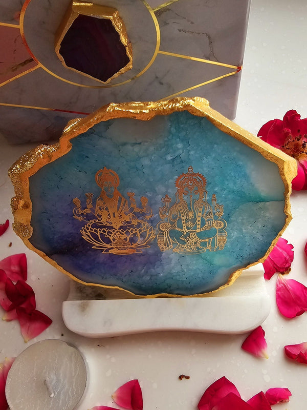 Laxmi Ganesha Agate with Marble Tea light Religious Home Decor