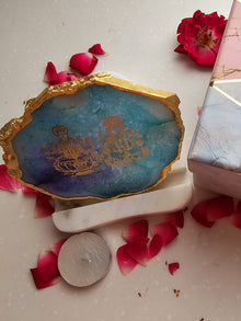 Laxmi Ganesha Agate with Marble Tea light Religious Home Decor