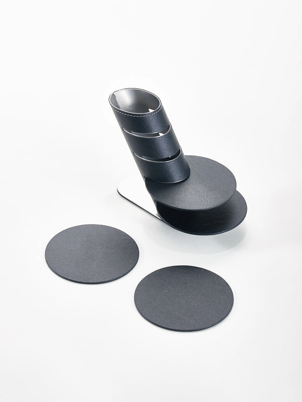Leather Coasters With Stand - Black