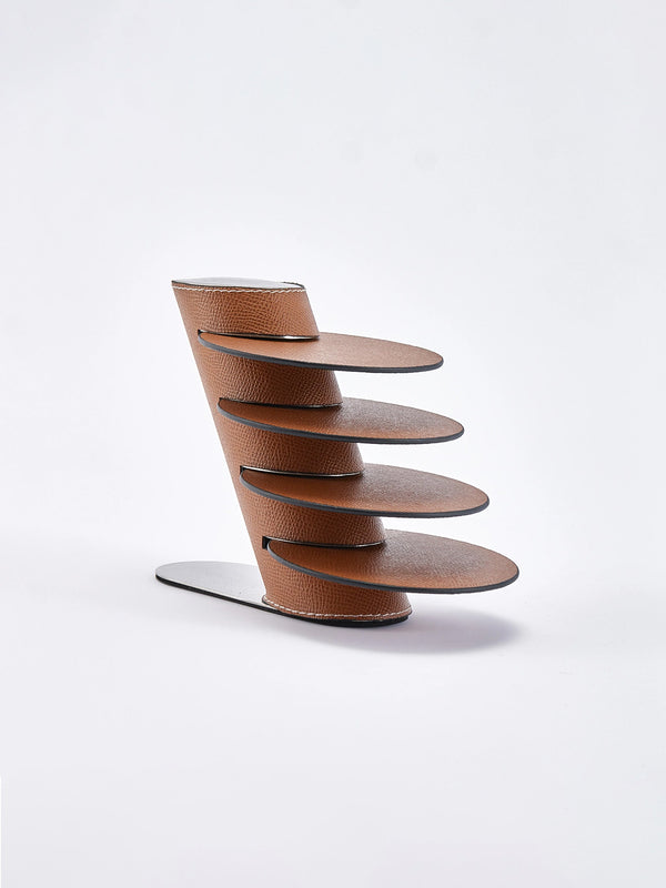 Leather Coasters With Stand - Brown