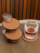 Leather Coasters With Stand - Brown