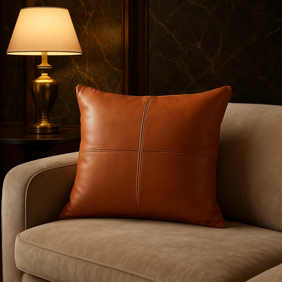 Genuine leather accent cushion small size handcrafted by The Mage Home