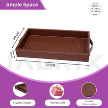 Vegan Leather Rectangular Serving Tray with Handles_Walnut Brown