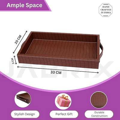 Vegan Leather Rectangular Serving Tray with Handles_Walnut Brown